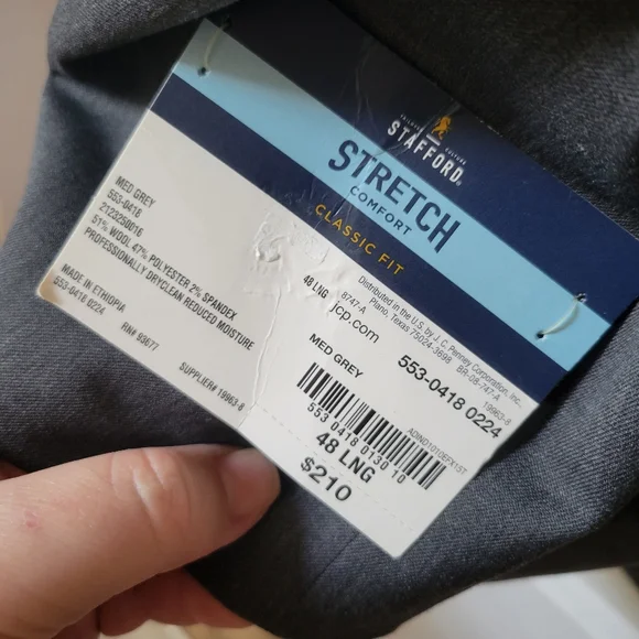 NWT Stafford Men's Gray Blazer Stretch 48 L Long Classic Fit